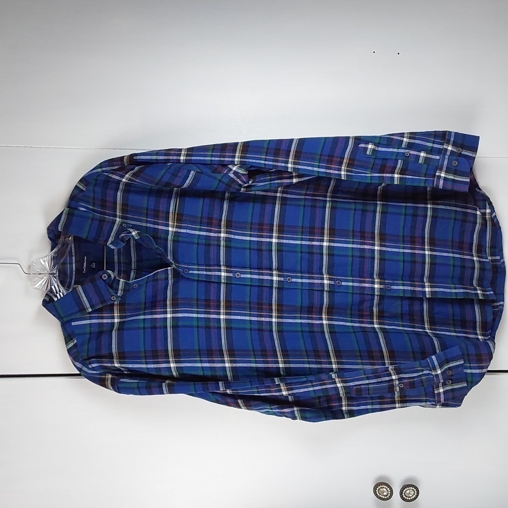 Croft & Barrow- Mens Blue Plaid Multi-Color Pocket Flannel Cozy warm Sz.Large